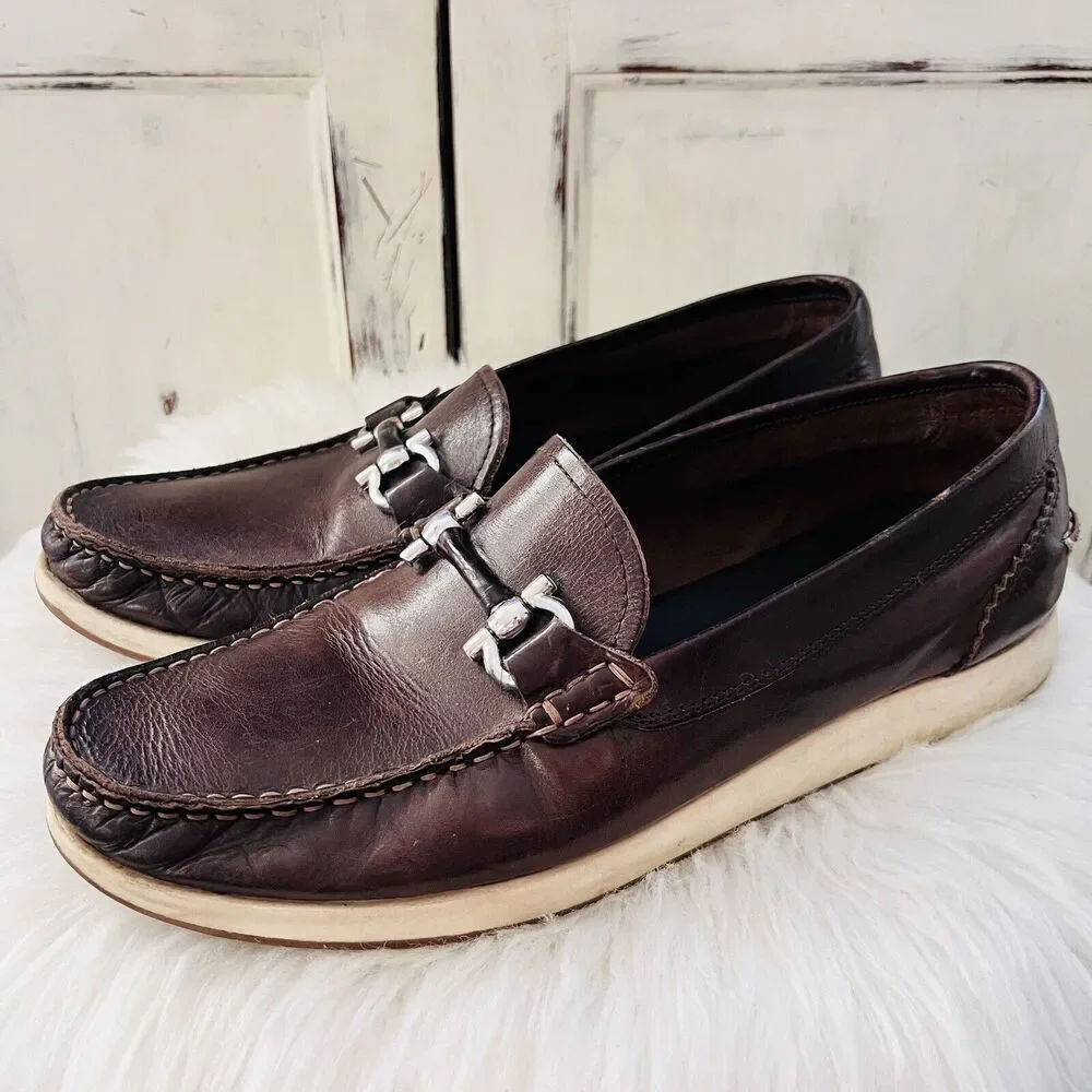 Restoration Santos Dark Brown Leather Buckled Driving Shoes Loafers ~ Mens 9